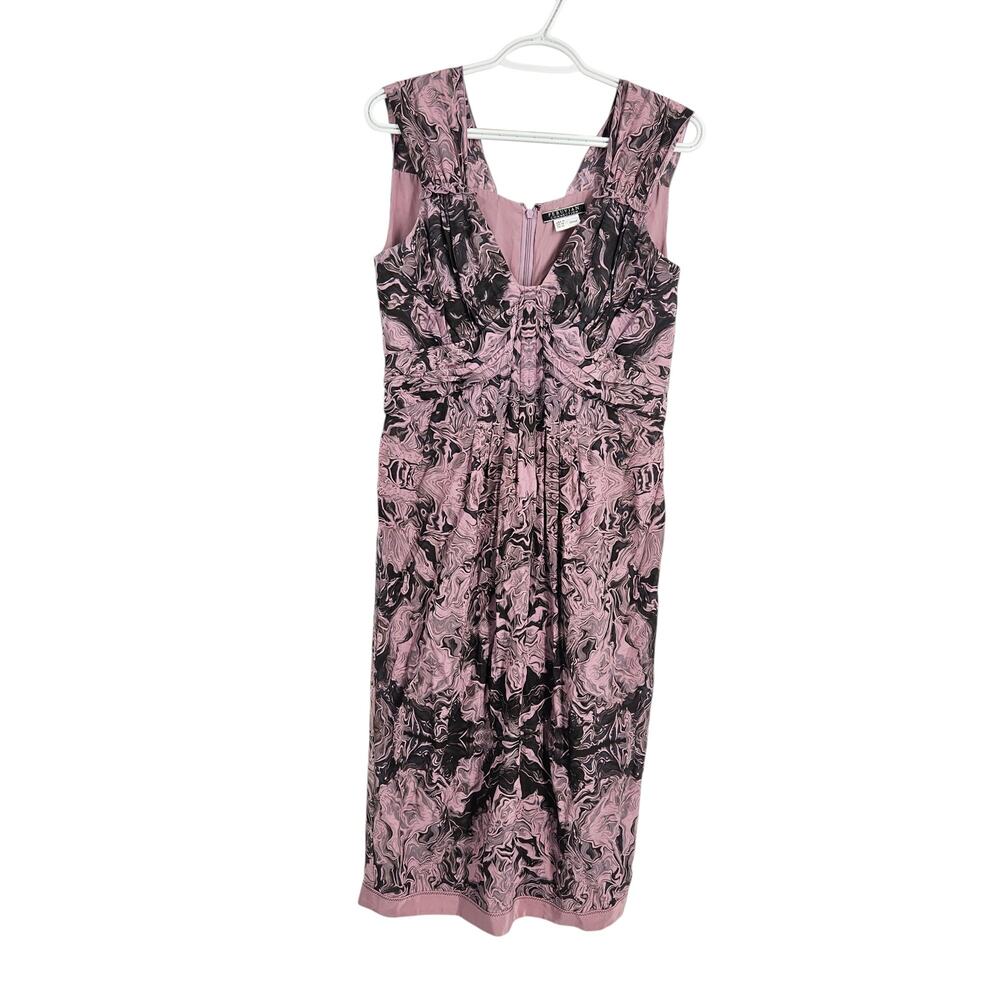 Peruvian Connection Sheath Dress Pink 100% Silk Marble Print Sleeveless Size 10